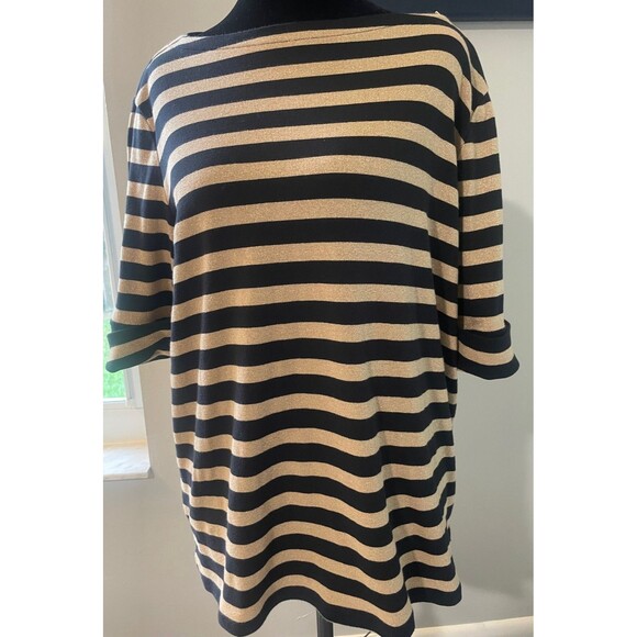 Lauren Ralph Lauren 1X Black Metallic Gold Striped Short Sleeve Resort Cruise - Picture 6 of 9